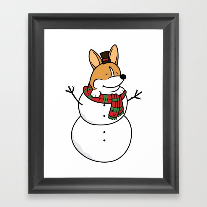 Corgi Snowman Framed Art Print