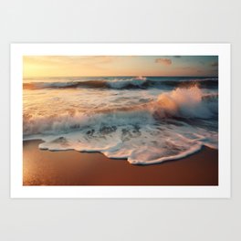 Sunset Beach Photography – Breaking Wave Water Close Up Art Print