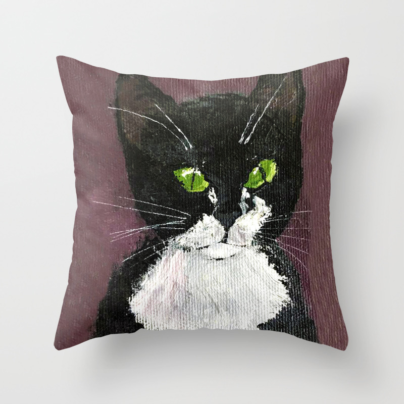 Cat Drawing Cute Black And White Cat With Green Eyes Throw Pillow By Efratul Society6
