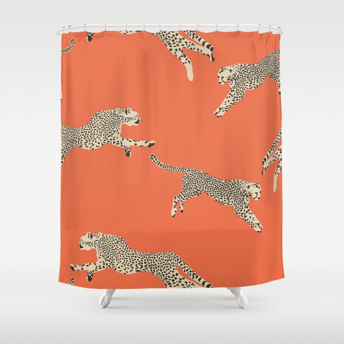 Leaping Cheetahs Tangerine Shower Curtain