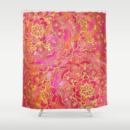 Hot Pink and Gold Baroque Floral Pattern Shower Curtain