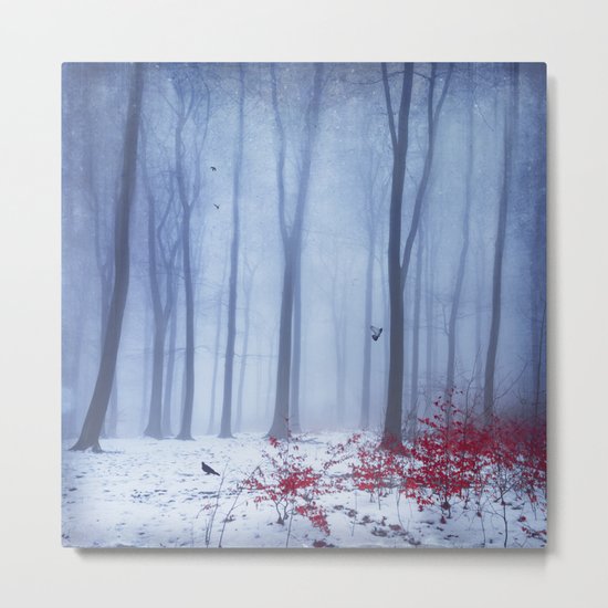 winter forest with birds Metal Print