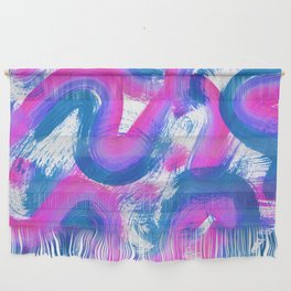 Wavy Lines and Squiggles Abstract Painting - Neon Blue, Magenta and Teal Wall Hanging
