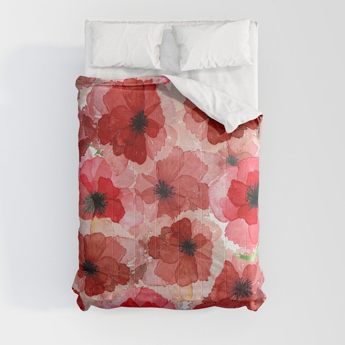 Pressed Poppy Blossom Pattern Comforter