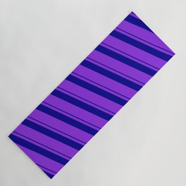 [ Thumbnail: Dark Blue and Purple Colored Lined/Striped Pattern Yoga Mat ]