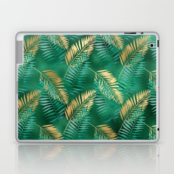 Gold Emerald Green Palm Leaves Pattern Laptop & iPad Skin
