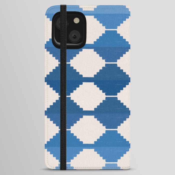 Blue Ombre Mosaic Kilim Pattern iPhone Wallet Case