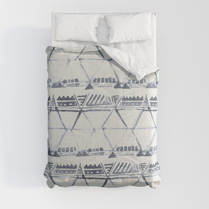 Simply Tribal Shibori in Indigo Blue on Lunar Gray Comforter