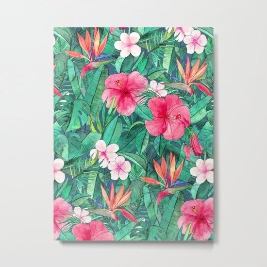 Classic Tropical Garden with Pink Flowers Metal Print
