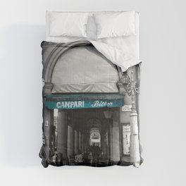 Black and White Bologna Street Photography Vector Green Comforter
