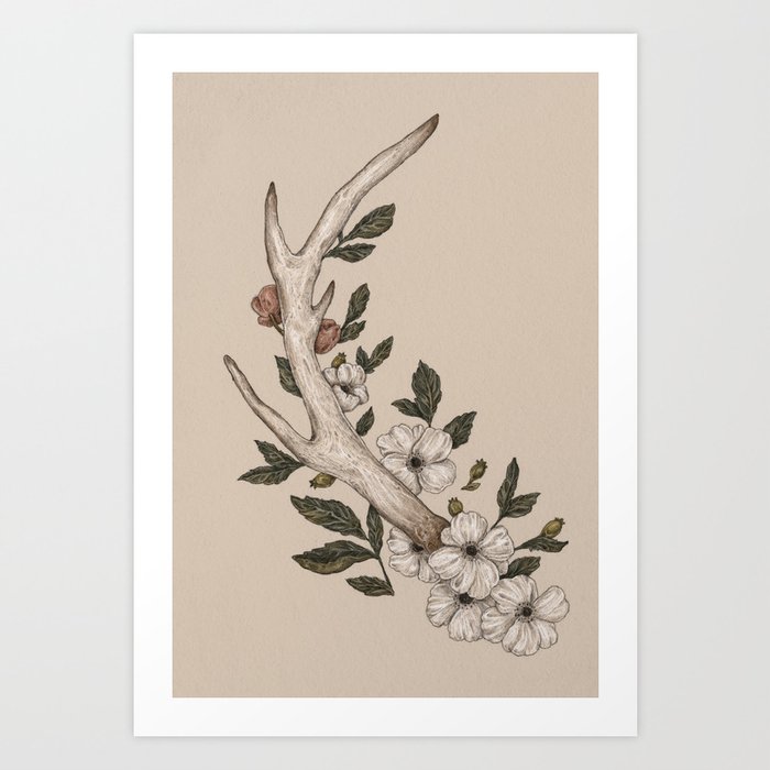 Floral Antler Art Print