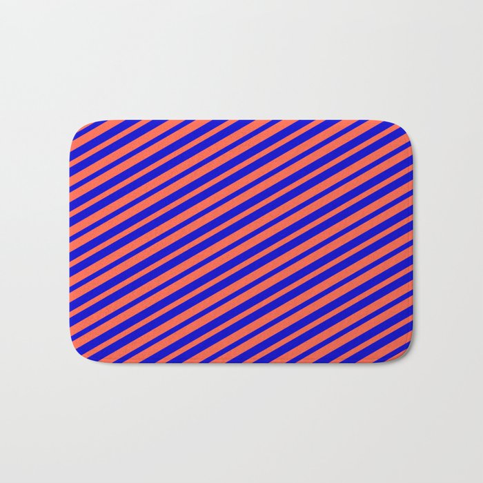 Red and Blue Colored Lines Pattern Bath Mat