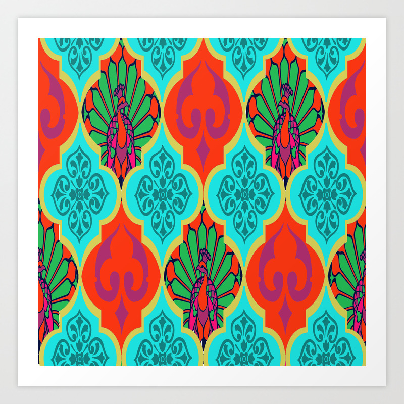 Moroccan Decorations And Peacocks Red Blue By Lorloves Design Art