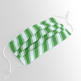 [ Thumbnail: Forest Green and Light Cyan Colored Lines/Stripes Pattern Face Mask ]