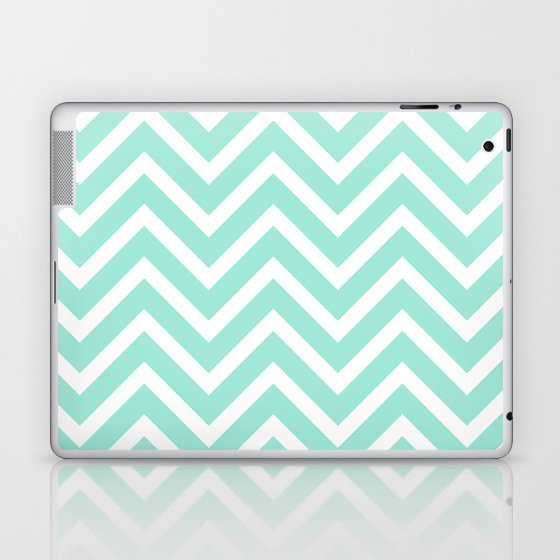Chevron Stripes : Seafoam Green & White Laptop & iPad Skin