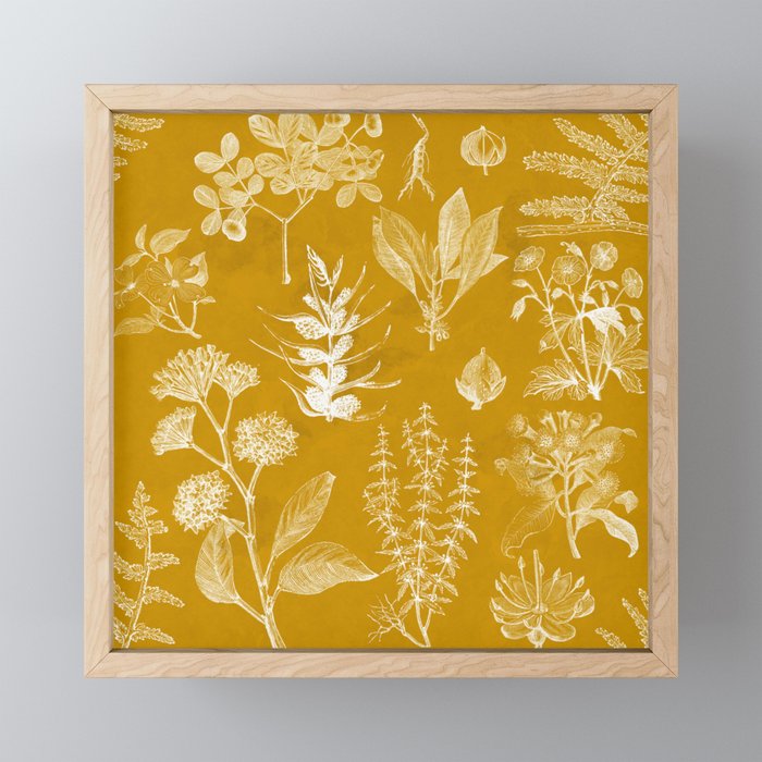 Yellow Mustard Vintage Floral Framed Mini Art Print