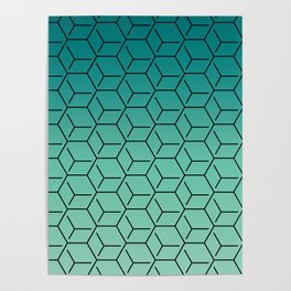 Turquoise Hexagon Cube Pattern Poster