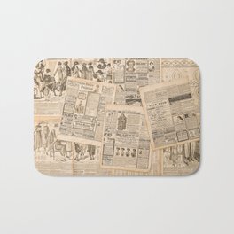 Newspaper pages with antique advertising. Fashion magazine for woman Bath Mat