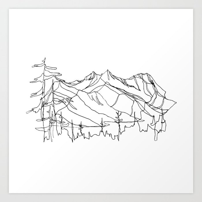 Squamish Summits :: Single Line Kunstdrucke | Drawing, Ink-pen, Digital, Berge, Landscape, Single-line, Bw, Schwarz-weiß, Minimal, Abenteuer