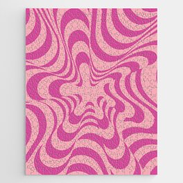 Abstract Groovy Retro Liquid Swirl Pink Pattern Jigsaw Puzzle