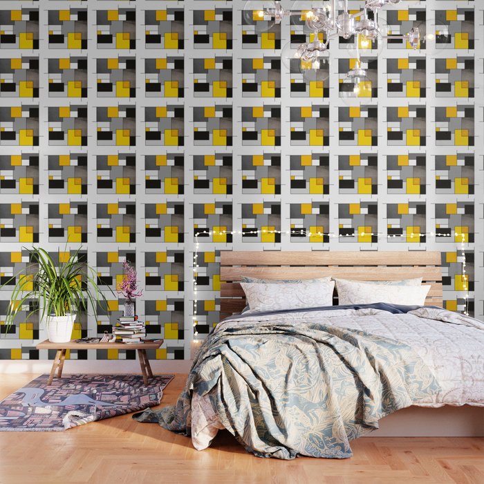 Black Yellow and Gray Geometric Art Wallpaper by Agnes Szafranska