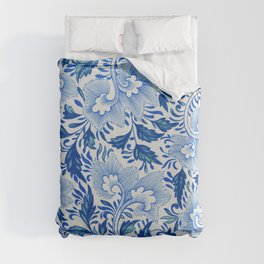 Pretty Vintage Chinese Blue Floral Pattern Duvet Cover