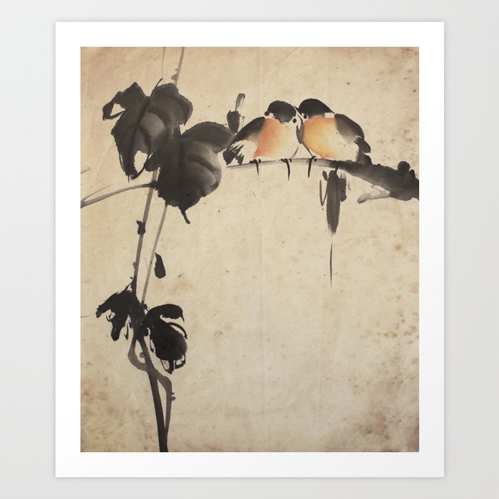 Love birds whispering  Art Print