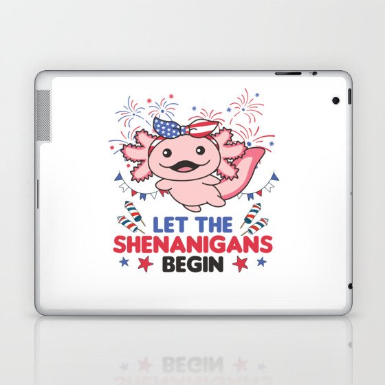 Happy 4th Cute Axolotl With Fireworks America Laptop & iPad Skin