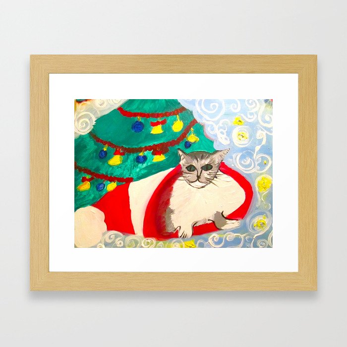 Santa Cat Framed Art Print