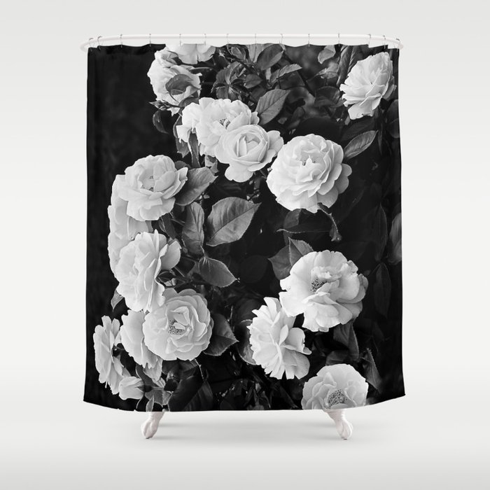 Black And White Roses Shower Curtain