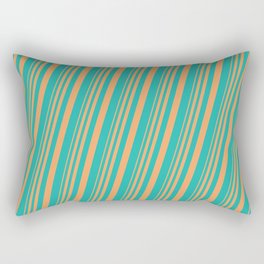 [ Thumbnail: Brown & Light Sea Green Colored Lines/Stripes Pattern Rectangular Pillow ]