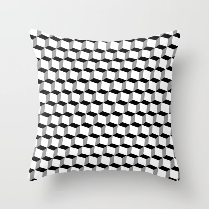Modern Optical Illusion Cubes Black White PAttern Throw Pillow