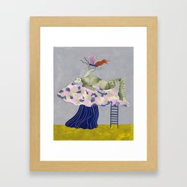 Mushroom, Ladder, Woman and Butterfly Framed Art Print