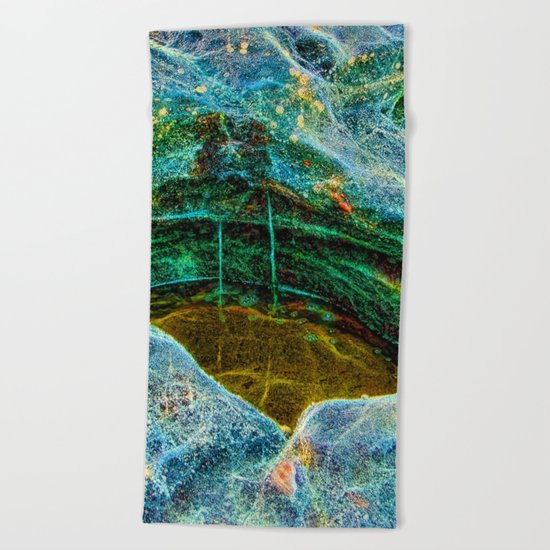 Abstract rocks with barnacles and rock pool Beach Towel