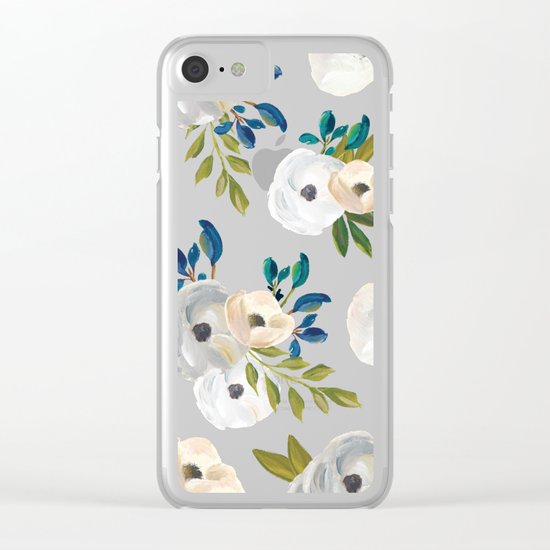 Midnight Florals - Blue & Cream Clear iPhone Case