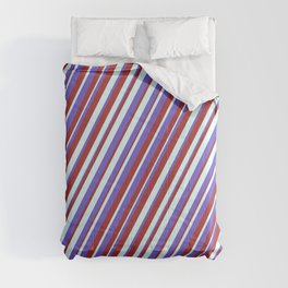 [ Thumbnail: Light Cyan, Slate Blue, and Brown Colored Lined/Striped Pattern Comforter ]