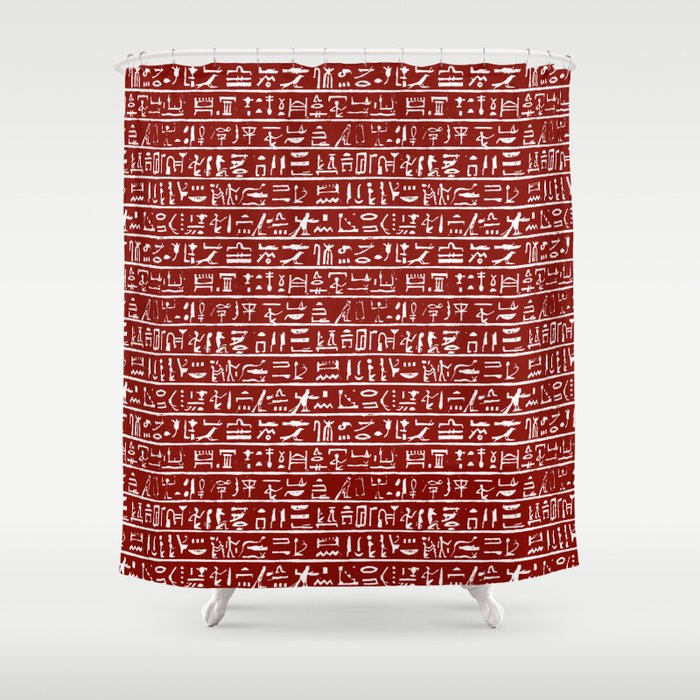 Egyptian Hieroglyphics // Burgundy Shower Curtain