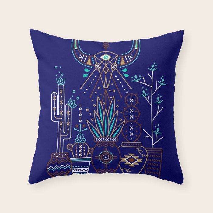 Santa Fe Garden Navy Throw Pillow By Catcoq Society6