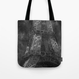 Eiffle Tower by Lu, Black and White Tote Bag