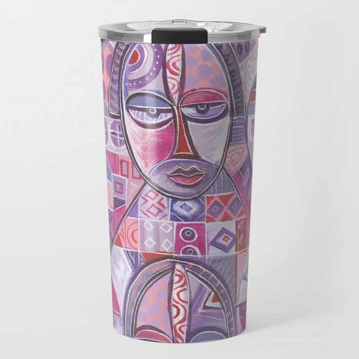Three on One pink and violet painting of women Travel Mug