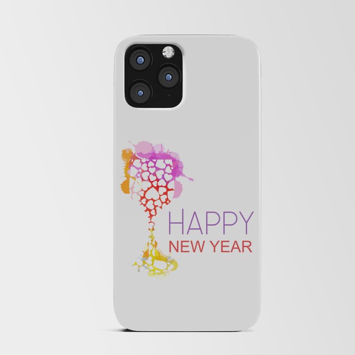 Happy New year celebration heart filled glass watercolor splash in warm color scheme iPhone Card Case