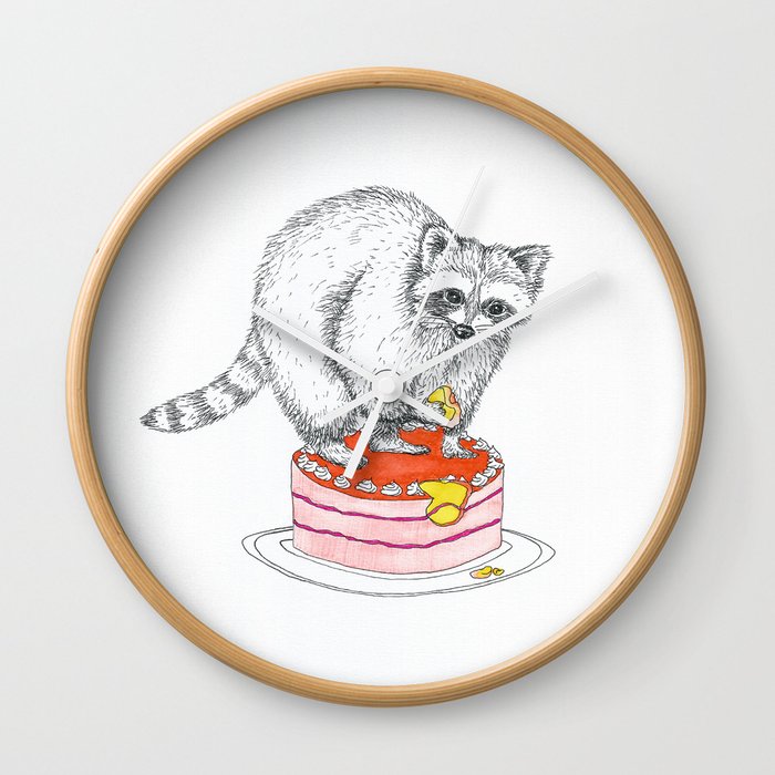 raccoon eating a pie Wall Clock