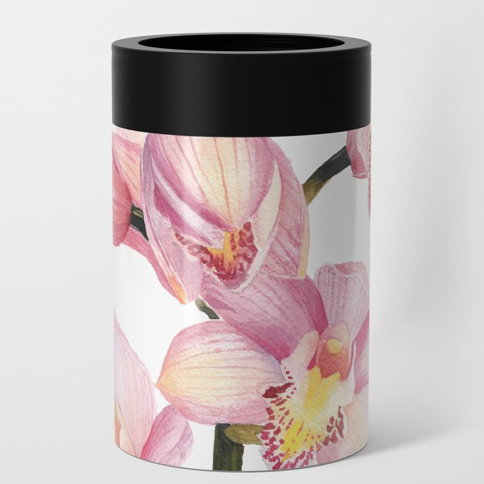 The Orchid, A Realistic Botanical Watercolor Painting Can Cooler