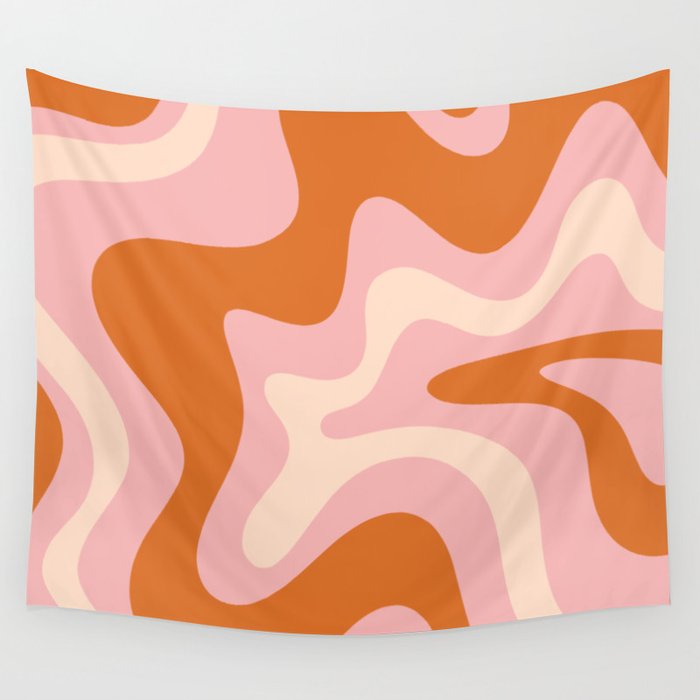 Retro Liquid Swirl Abstract Square Pink Orange Cream Wall Tapestry by Kierkegaard Design Studio Society6