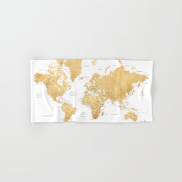 Gold world map with cities Hand & Bath Towel