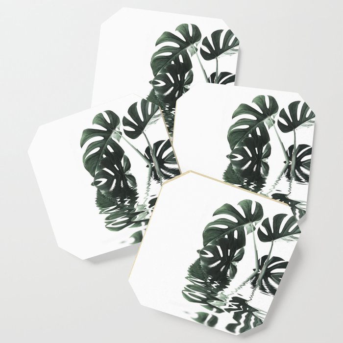Monstera Leaves Reflecting In Water Minimalist Tropical Style Coaster