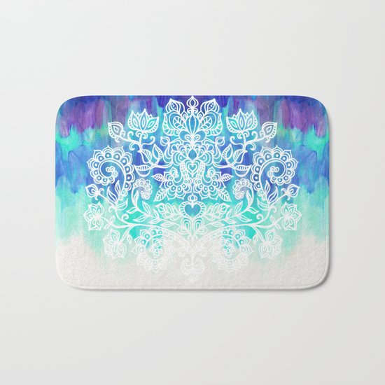 Indigo & Aqua Abstract - doodle painting Bath Mat