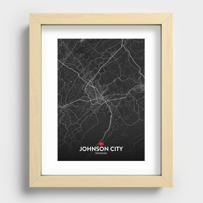 Johnson City, Tennessee, United States - Dark City Map Recessed Framed Print
