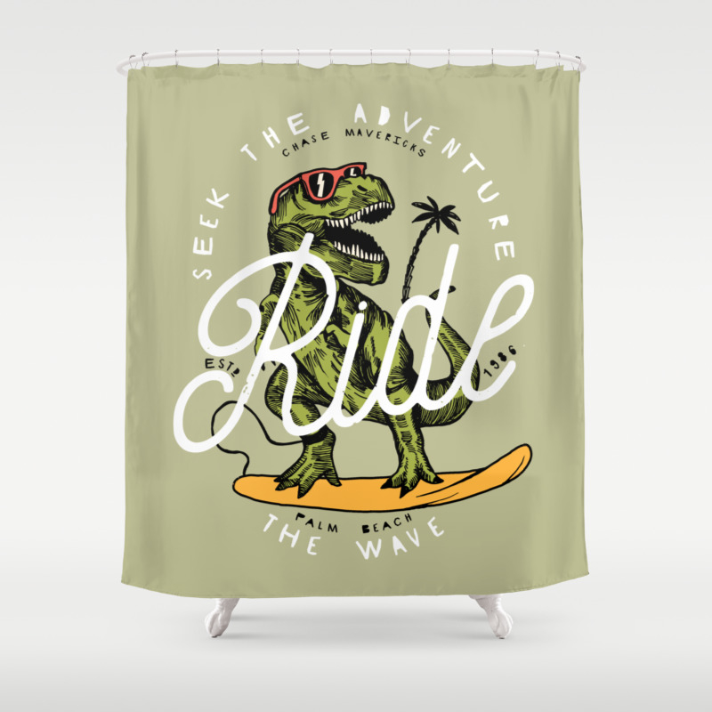 Dinosaur Surfer Shower Curtain By Concretejungle Society6