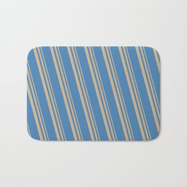 [ Thumbnail: Tan & Blue Colored Lines/Stripes Pattern Bath Mat ]